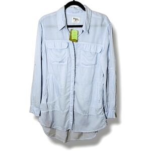 Holding Horses Anthropologie Oversized Button Up Shirt Blue Tunic NWT Size M